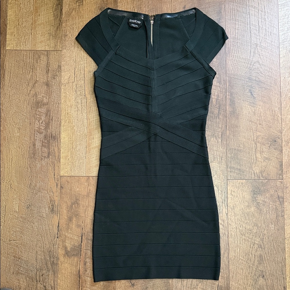 bebe Black Paneled Bandage Mini Dress